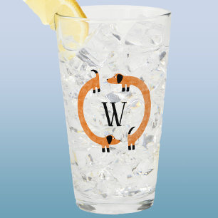 Funny Dachshund Sausage Dog Monogram Glass