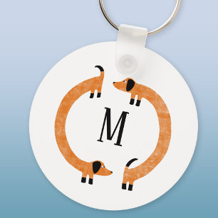 Funny Dachshund Sausage Dog Monogram Key Ring