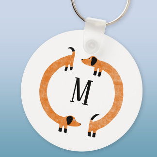 Funny Dachshund Sausage Dog Monogram Key Ring