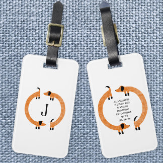 Funny Dachshund Sausage Dog Monogram Luggage Tag
