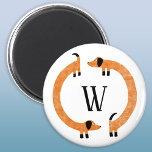 Funny Dachshund Sausage Dog Monogram Magnet<br><div class="desc">Cute and funny dachshund,  sausage dogs or wiener dogs in perpetual motion.
Customise by changing or removing the initial.</div>
