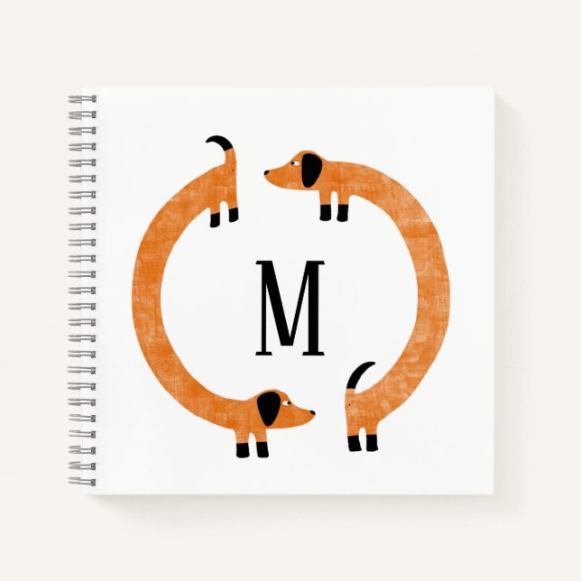 Funny Dachshund Sausage Dog Monogram Notebook (Front)