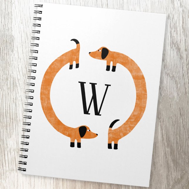 Funny Dachshund Sausage Dog Monogram Notebook (Dachshund Wiener Sausage Dog funny monogram initial personalized notebook)