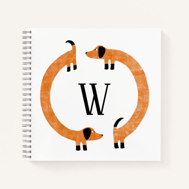 Funny Dachshund Sausage Dog Monogram Notebook (Front)