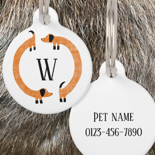 Funny Dachshund Sausage Dog Monogram Pet Tag
