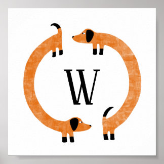 Funny Dachshund Sausage Dog Monogram Poster