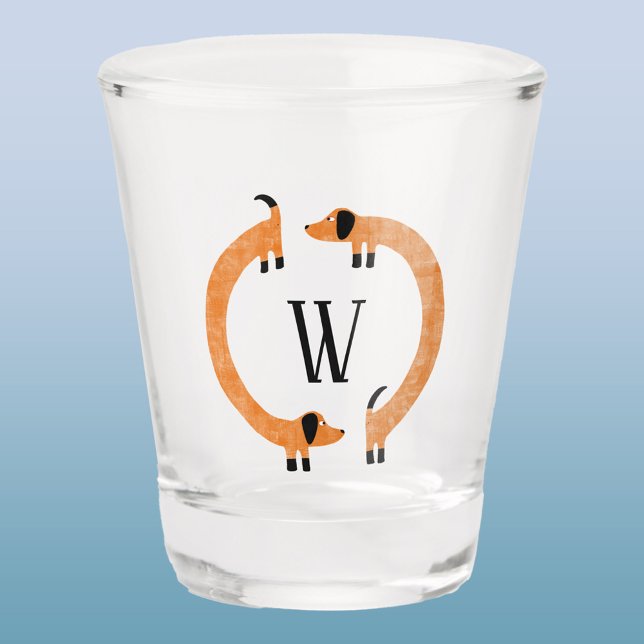 Funny Dachshund Sausage Dog Monogram Shot Glass (Dachshund Weiner Sausage Dog monogram initial fun personalized shot glass)
