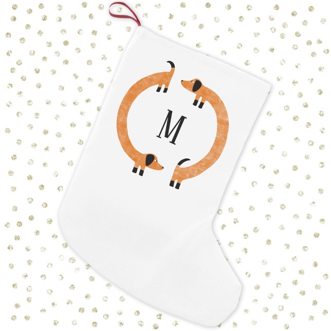 Funny Dachshund Sausage Dog Monogram Small Christmas Stocking (Fun Dachshund Wiener Sausage Dog monogram initial personalized Christmas stocking)