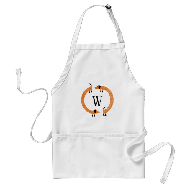 Funny Dachshund Sausage Dog Monogram Standard Apron (Front)
