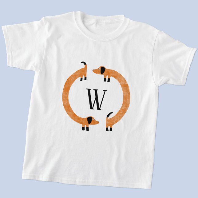 Funny Dachshund Sausage Dog Monogram T-Shirt (Fun Dachshund Wiener Sausage Dog monogram initial personalized t-shirt)