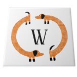 Funny Dachshund Sausage Dog Monogram Tile<br><div class="desc">Cute and funny dachshund,  sausage dogs or wiener dogs in perpetual motion.
Customise by changing or removing the initial.</div>