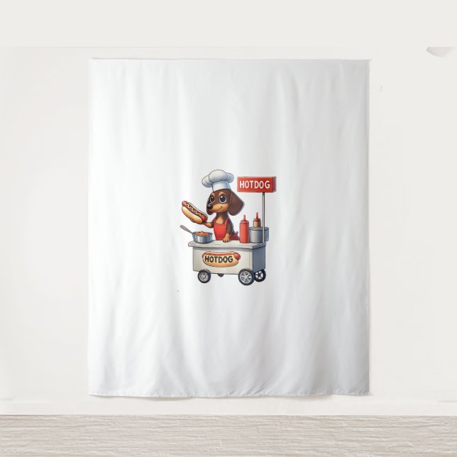 Funny Dachshund Sausage Dog Weenie Hotdog Sandwich Tapestry (Front)