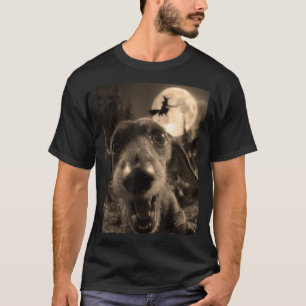 Funny Dachshund Selfie Full Moon Flying Witch T-Shirt