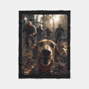 Funny Dachshund Selfie With Zombies Halloween Fleece Blanket