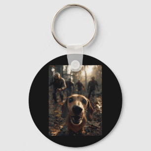 Funny Dachshund Selfie With Zombies Halloween Key Ring