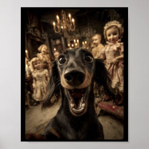 Funny Dachshund Selfie Y Dolls Spooky Halloween Poster