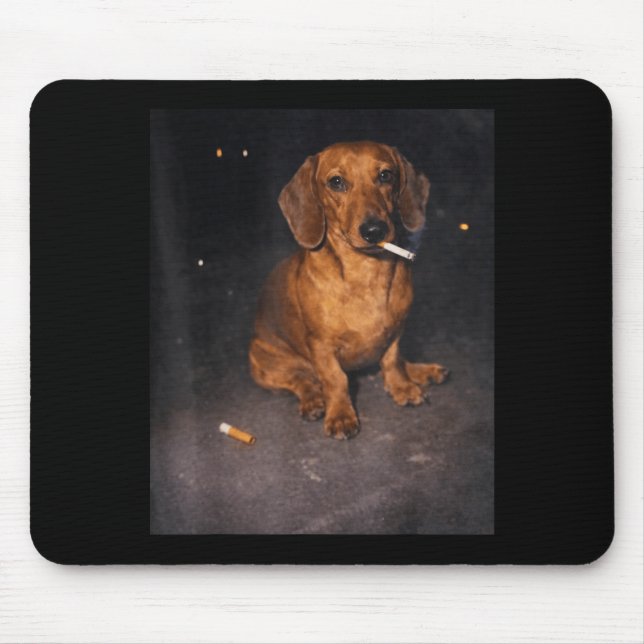 Funny dachshund smoking meme cigarette dog meme mouse mat (Front)