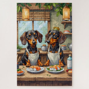 Funny Dachshund Sushi Bar Dog Lover Art Jigsaw Puzzle