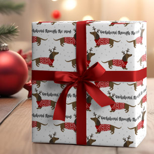 Funny Dachshund Through The Snow Christmas Wrapping Paper