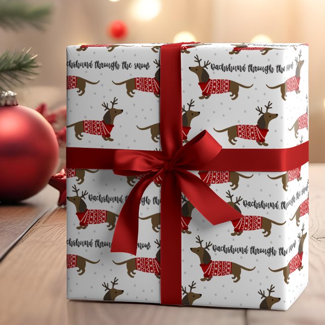 Funny Dachshund Through The Snow Christmas Wrapping Paper (Creator Uploaded)