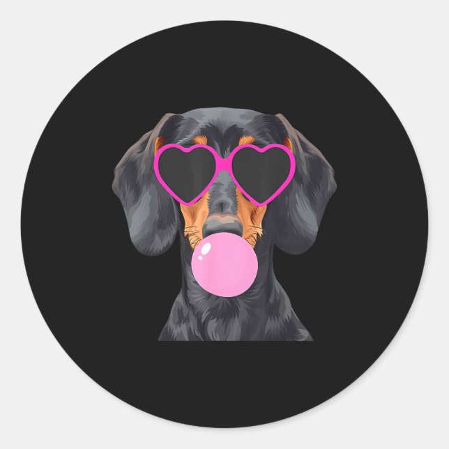 Funny Dachshund Wearing Gles And Blowing Nk Bubble Classic Round Sticker (Front)