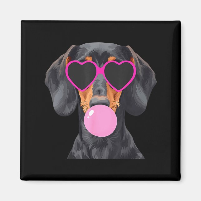 Funny Dachshund Wearing Gles And Blowing Nk Bubble Magnet (Front)