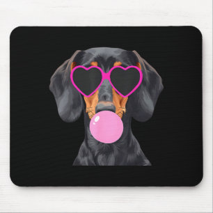 Funny Dachshund Wearing Gles And Blowing Nk Bubble Mouse Mat