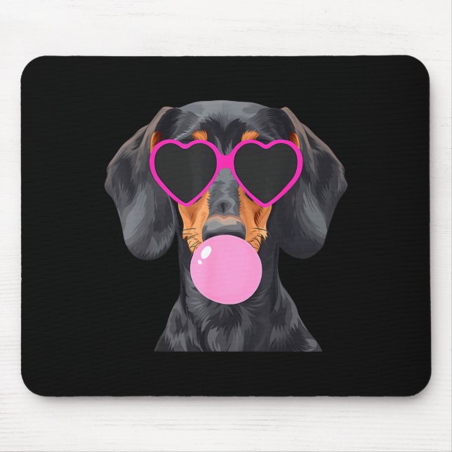Funny Dachshund Wearing Gles And Blowing Nk Bubble Mouse Mat (Front)