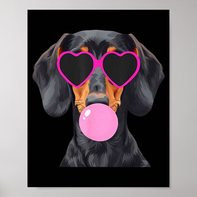 Funny Dachshund Wearing Gles And Blowing Nk Bubble Poster (Front)