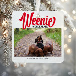 Funny Dachshund Weenie Dog Christmas Custom Photo Metal Tree Decoration<br><div class="desc">Add a dash of humour to your holiday décor with our Funny Dachshund Weenie Dog Christmas Custom Photo Metal Ornament! This playful ornament is designed for dachshund lovers and pet owners who want to celebrate the season with their furry friend’s best photo. Featuring a cheeky, festive design, this ornament lets...</div>