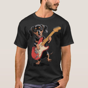 Funny Dachshund Weenie Playing Guitar Cool Dog Mus T-Shirt