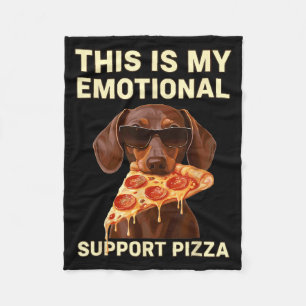 Funny dachshund wennie emotional dog eating pizza fleece blanket