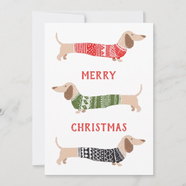 Funny Dachshund Wiener Dogs Christmas Sweater Holiday Card (Front)