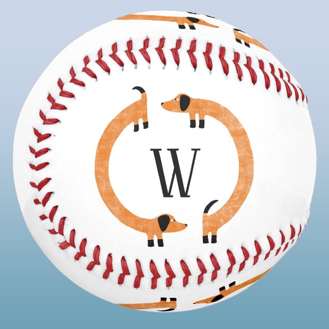 Funny Dachshund Wiener Sausage Dog Monogram Baseball (Fun Dachshund Wiener Sausage Dog monogram initial baseball for animal lovers)
