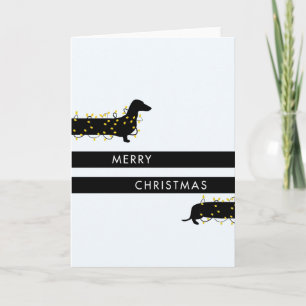 Funny Dachshund with Christmas lights Holiday Card