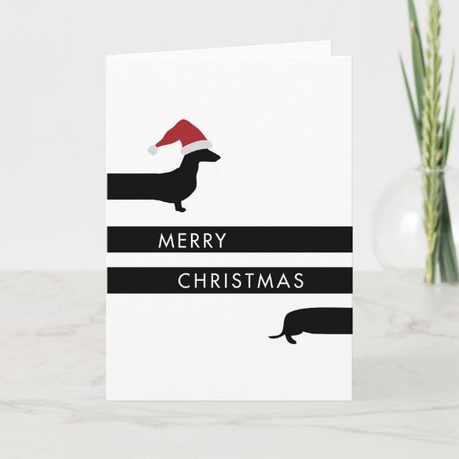 Funny Dachshund with Santa hat Happy Holidays Holiday Card (Front)