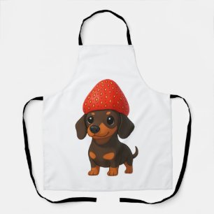 Funny dachshund with strawberries and hat fruity apron
