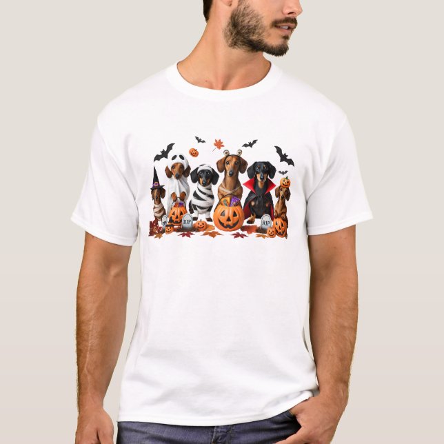 Funny Dachshunds Halloween Dog Lover T-Shirt (Front)