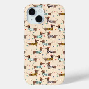 Funny Dachshunds in Hats and Sweaters iPhone 15 Case