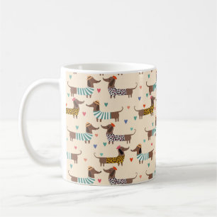Funny Dachshunds in Hats and Sweaters Coffee Mug