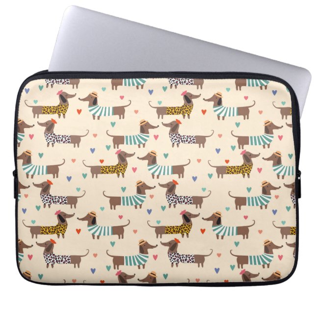 Funny Dachshunds in Hats and Sweaters Laptop Sleeve (Front)