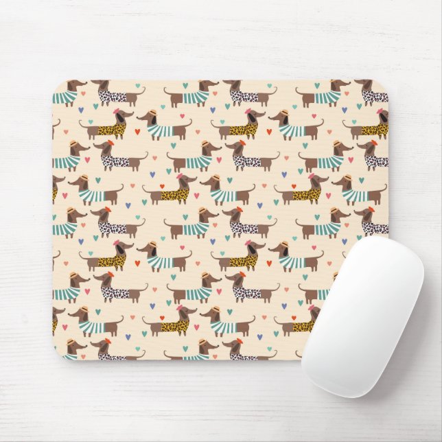 Funny Dachshunds in Hats and Sweaters Mouse Mat (With Mouse)