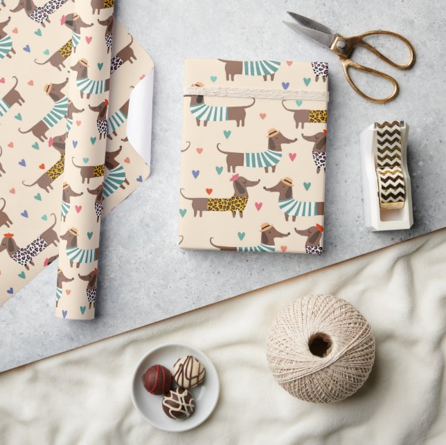 Funny Dachshunds in Hats and Sweaters Wrapping Paper (Crafts)