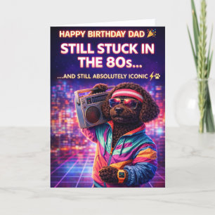 Funny Dad Birthday Card 80s Retro Dog