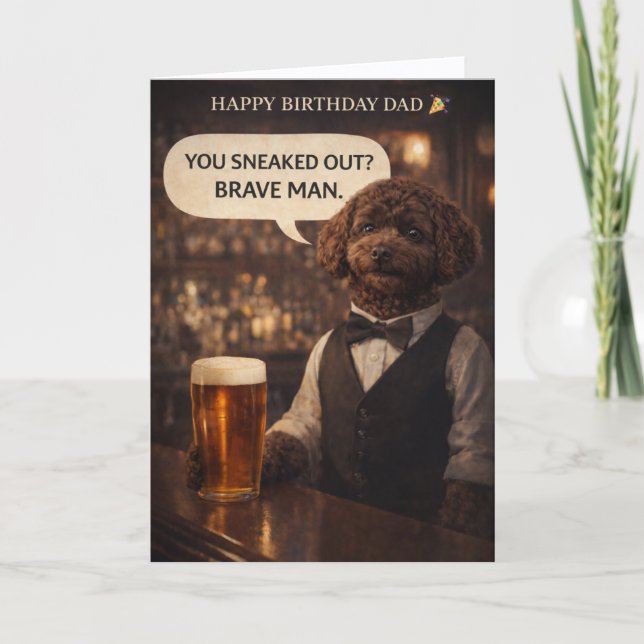Funny Dad Birthday Card Dog Pub Joke Cockapoo (Front)