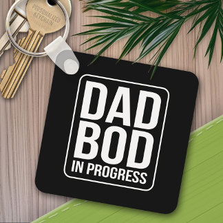 Funny Dad Bod in Progress Humour Fathers Day Black Key Ring