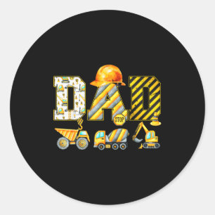 Funny Dad Construction Excavator Kids Matching Fam Classic Round Sticker