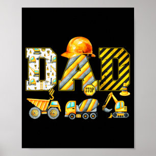Funny Dad Construction Excavator Kids Matching Fam Poster