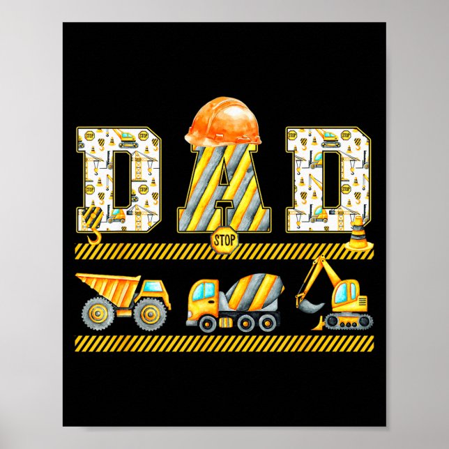 Funny Dad Construction Excavator Kids Matching Fam Poster (Front)
