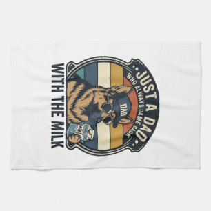 Funny Dad German Shepherd Milk Retro Shirt Design_ Tea Towel